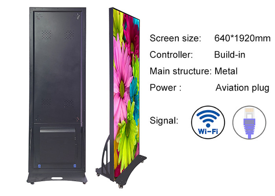 Shopping Mall Digital Information Sign Moveable LED Poster Screen Metal Frame